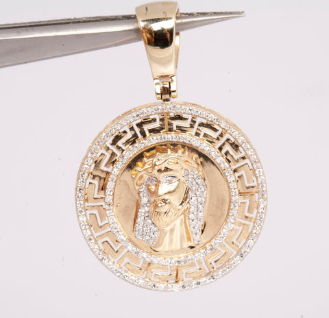 Men's 10k Two-Tone Diamond Christ Pendant with Greek Pattern