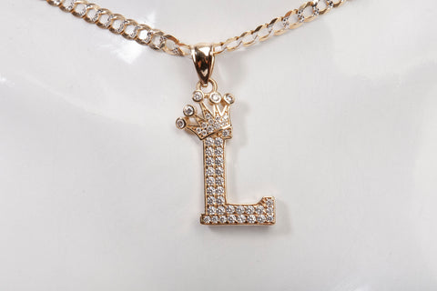 Ladies 10k Yellow Gold Crown Initial Letter L Pendant