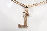 Ladies 10k Yellow Gold Crown Initial Letter L Pendant