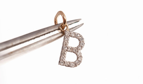 Dainty 14k Yellow Gold .20TCW Letter "B" Pendant