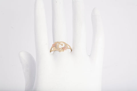 Ladies 10k Two-tone Letter "C" Heart Ring Size 8.5