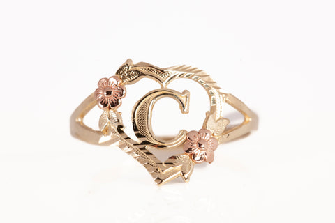 Ladies 10k Two-tone Letter "C" Heart Ring Size 8.5