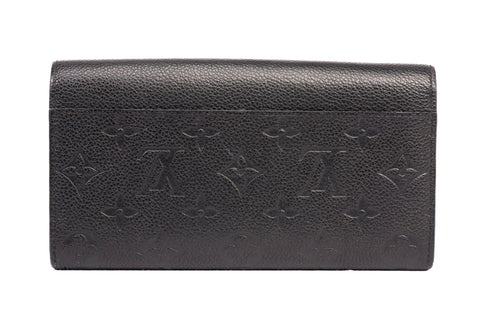 Authentic Louis Vuitton Black Monogram Empreinte Leather Sarah Wallet