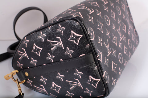 Authentic Louis Vuitton Black & Pink Monogram Fall for You Speedy Bandouliere 25 Shoulder Bag