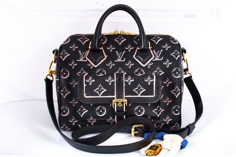 Authentic Louis Vuitton Black & Pink Monogram Fall for You Speedy Bandouliere 25 Shoulder Bag