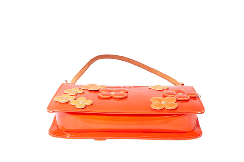 Authentic Louis Vuitton Orange Vernis Monogram Lexington Fleurs Pochette