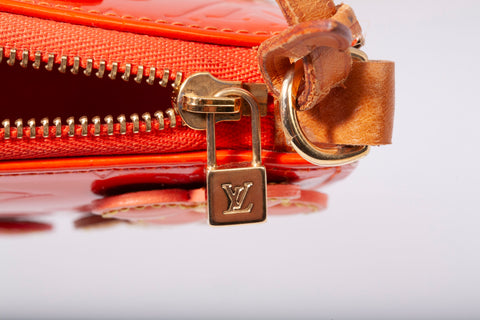 Authentic Louis Vuitton Orange Vernis Monogram Lexington Fleurs Pochette