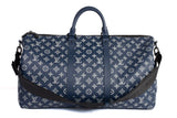 Authentic Navy Blue Louis Vuitton Keepall Bandouliere 50 Monogram Shadow