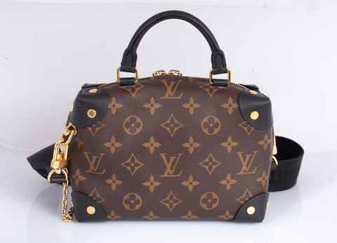 Authentic Louis Vuitton Black/Brown Monogram Petite Malle Souple Shoulder Bag