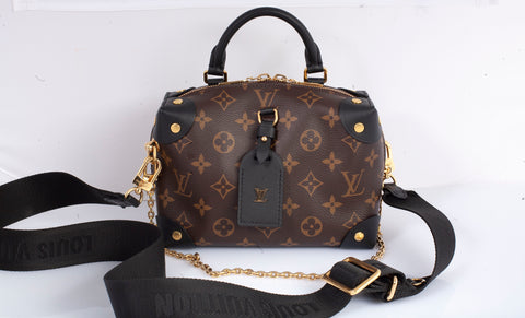 Authentic Louis Vuitton Black/Brown Monogram Petite Malle Souple Shoulder Bag