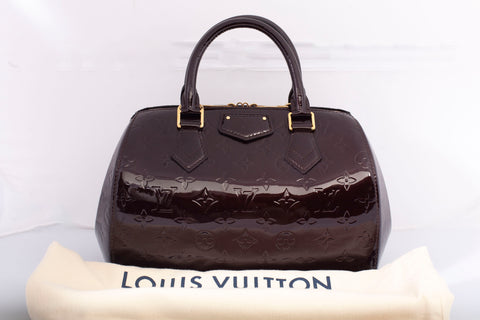 Authentic Louis Vuitton Amarante Monogram Vernis Montana Top Handle Bag