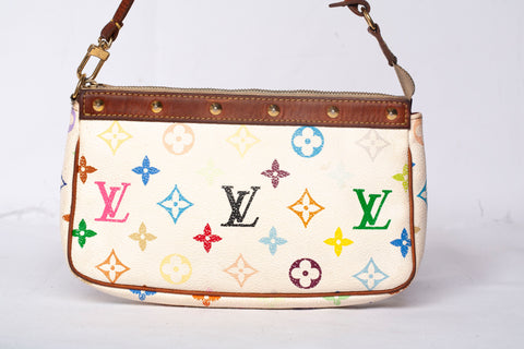 Authentic Louis Vuitton Monogram Multicolor White Pochette