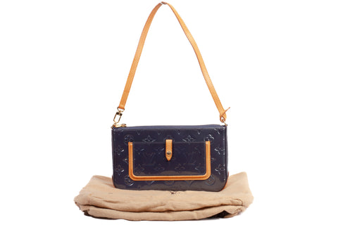 Authentic Louis Vuitton Indigo Vernis Monogram Mallory Vernis Square Bag