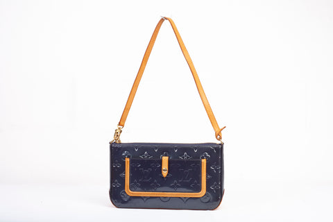 Authentic Louis Vuitton Indigo Vernis Monogram Mallory Vernis Square Bag