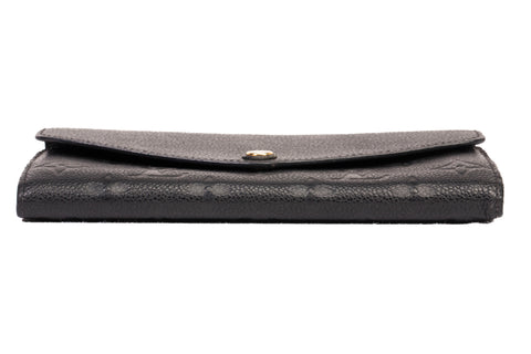 Authentic Louis Vuitton Black Monogram Empreinte Leather Sarah Wallet