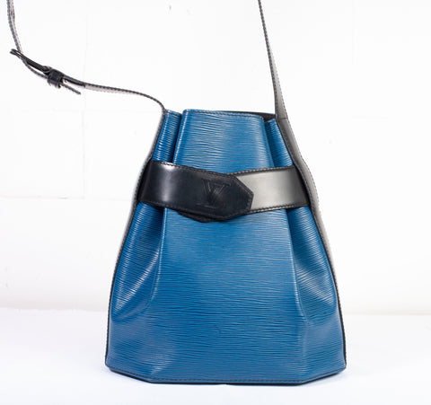 Authentic Louis Vuitton Black and Blue Epi Sac d'Epaule Bag