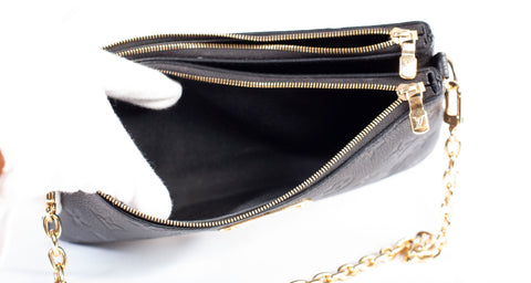 Authentic Louis Vuitton Black Monogram Empreinte Leather Liv Pochette