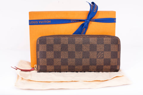 Authentic Louis Vuitton Damier Ebene Cherry Clemence Wallet