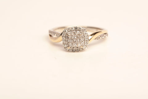 10k Two-Tone Round & Princess Cut Diamond Engagement Ring