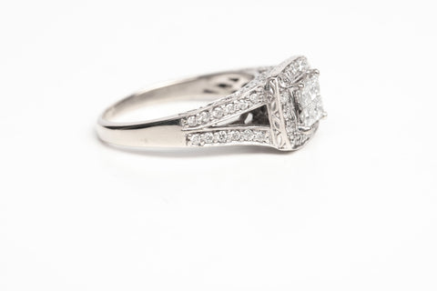 Ladies 14k White Gold MultiCut Diamond Engagement Ring .61CTW