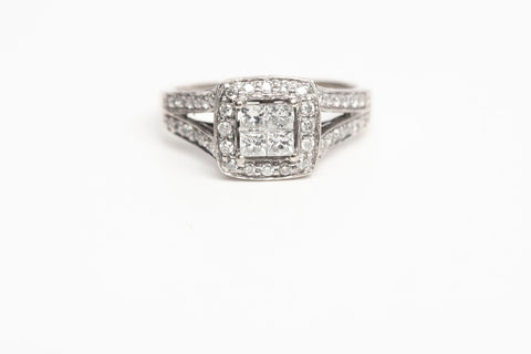 Ladies 14k White Gold MultiCut Diamond Engagement Ring .61CTW