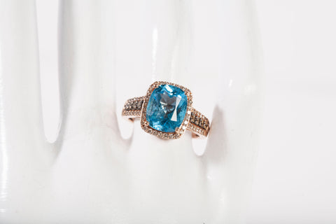 Le Vian 14k Rose Gold Blue Topaz with Chocolate and White Diamond Accents Ring