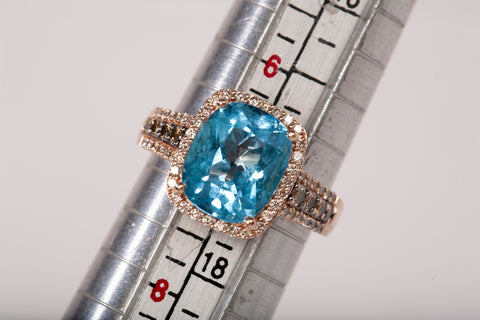 Le Vian 14k Rose Gold Blue Topaz with Chocolate and White Diamond Accents Ring