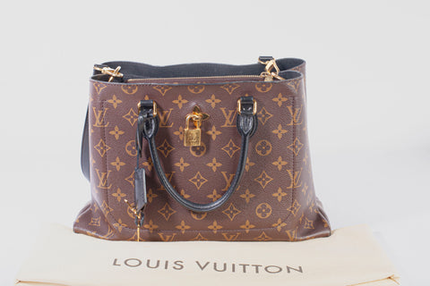 Authentic Louis Vuitton Monogram Flower Tote Black Shoulder Bag