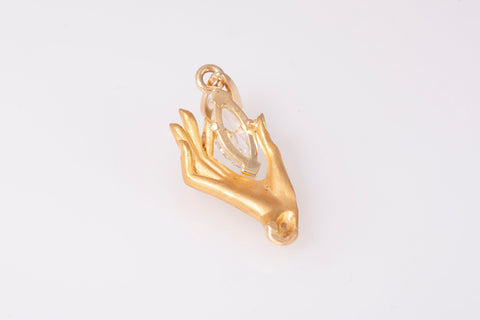 Ladies 18k Yellow Gold Solitaire Marquise Cut Hand Holding Pendant