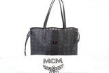 Authentic Black MCM Visetos Large Liz Reversible Shopper Tote Bag