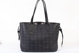 Authentic Black MCM Visetos Large Liz Reversible Shopper Tote Bag