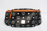 Authentic MCM Black Visetos Triple Pocket Sling Crossbody Bag