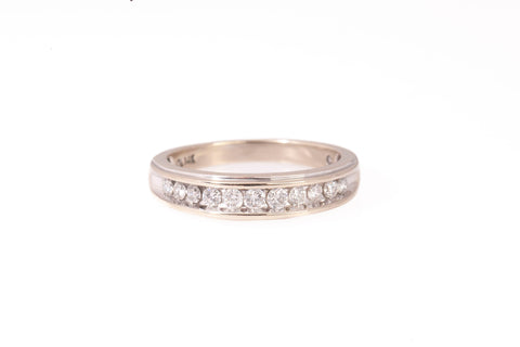Unisex 14k White Gold Channel-Set Round Cut Diamond Wedding Band