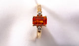 14K Yellow Gold Mandarin Garnet & Diamond Ring Size 5.25