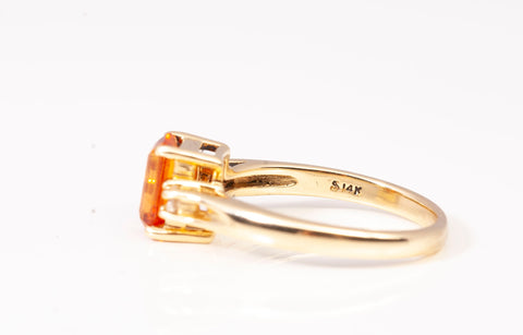 14K Yellow Gold Mandarin Garnet & Diamond Ring Size 5.25