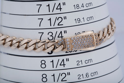 Men's 14k Yellow Gold Cubic Zirconia Accent Cuban Style Bracelet Size 7.75"