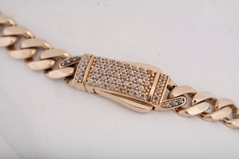 Men's 14k Yellow Gold Cubic Zirconia Accent Cuban Style Bracelet Size 7.75"