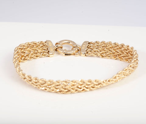 Ladies 14k Yellow Gold Rope Braided Bracelet Size 6.75"