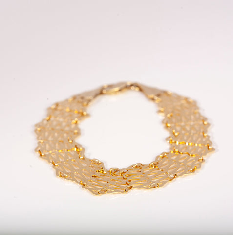 Ladies High Polished Mesh Bracelet 14k Yellow Gold