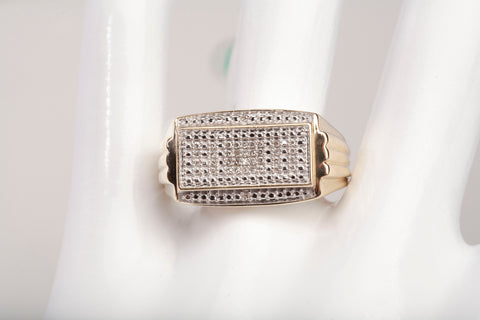 Gentlemen's 10k Yellow Gold Pave Signet Diamond Ring