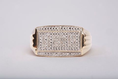 Gentlemen's 10k Yellow Gold Pave Signet Diamond Ring