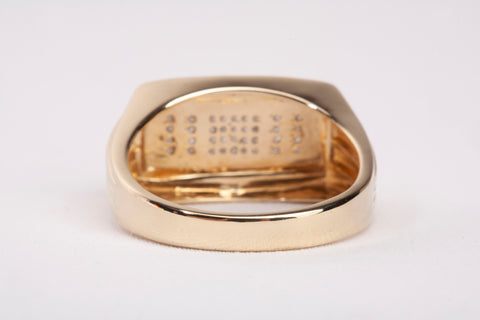Gentlemen's 10k Yellow Gold Pave Signet Diamond Ring