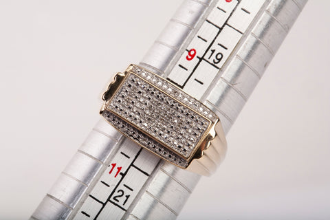 Gentlemen's 10k Yellow Gold Pave Signet Diamond Ring