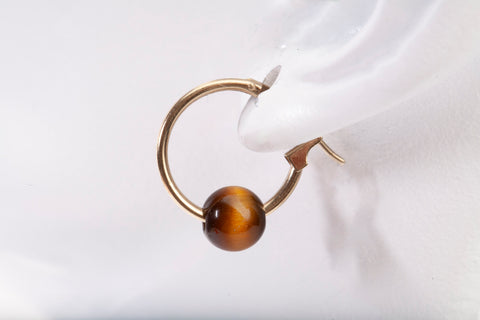 Ladies 14k Yellow Gold Tigers Eye Mini Hoops Earrings