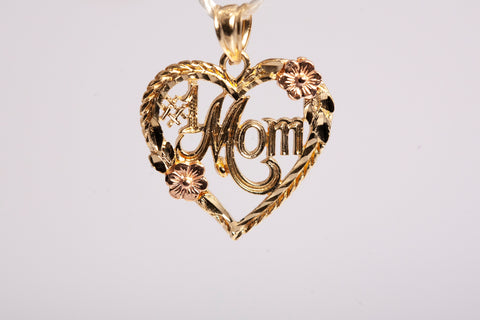 Beautiful 14k Two-Tone #1 Mom Heart Charm Pendant