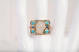 Vintage 14k Yellow Gold Moonstone with Turquoise Accents Ring
