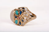 Vintage 14k Yellow Gold Moonstone with Turquoise Accents Ring