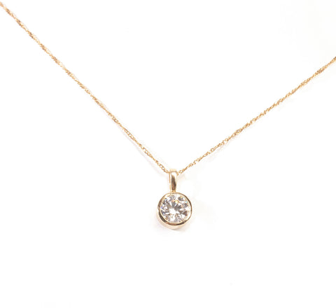 Ladies 14k Yellow Gold 1.00 CT Round Cut Diamond Bezel Set Pendant
