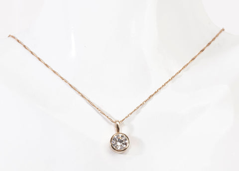 Ladies 14k Yellow Gold 1.00 CT Round Cut Diamond Bezel Set Pendant