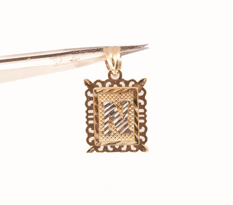 10k Yellow Gold Letter N Filigree Pendant